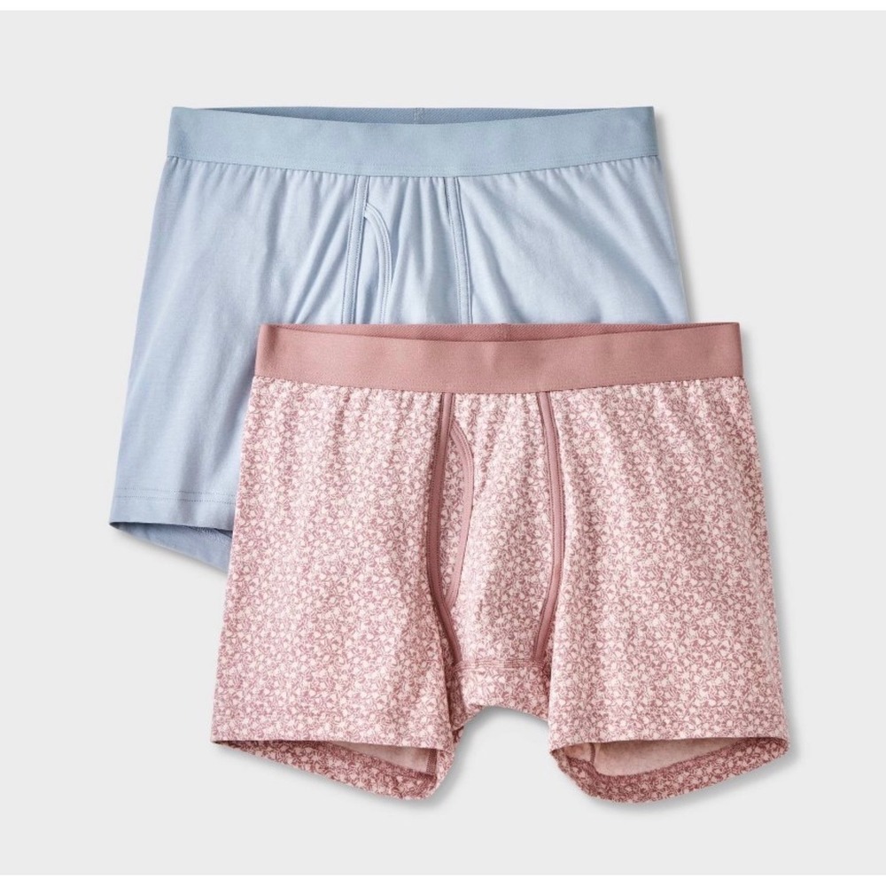 Goodfellow & Co Mens 2-Pack Boxer Briefs XL 40-42 Mauve Floral Gray Blue